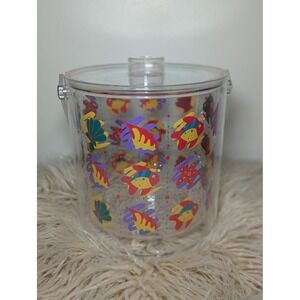 Vintage 90s Clear Ice Bucket Tropical Fish Retro Beach Party With Lid